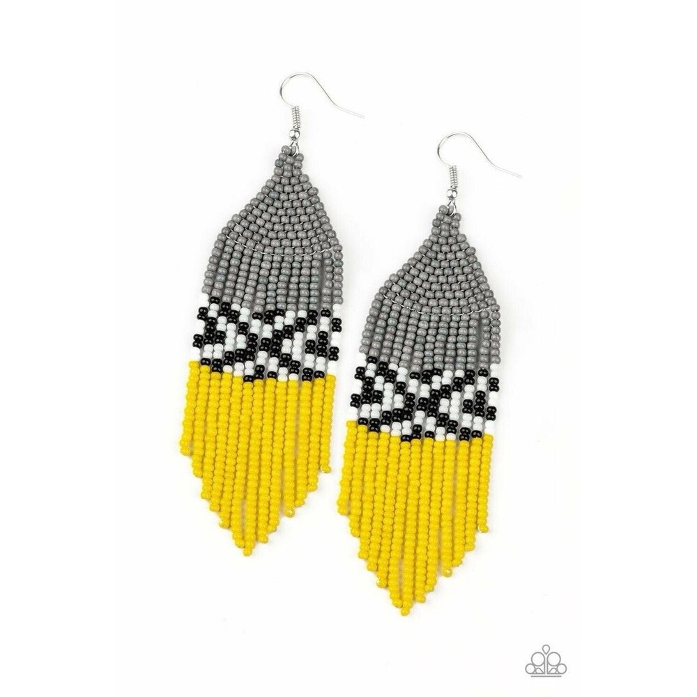 Paparazzi Beautifully Beadazzling Silver Earrings - Seed Bead - Yellow